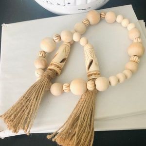Wood and Carved Bone Beads Garland  Tiered Tray Decor,  Unique Piece Decor